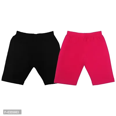 Girls Cotton Blend Plain Multicolored Cycling Shorts Pack of 2