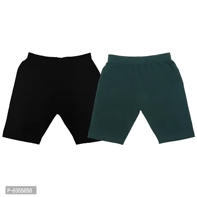 Girls Cotton Blend Plain Multicolored Cycling Shorts Pack of 2