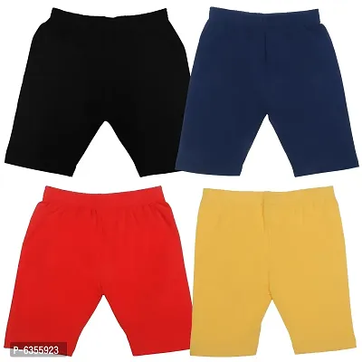 Girls Cotton Blend Plain Multicolored Cycling Shorts Pack of 4
