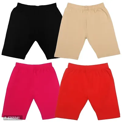 Girls Cotton Blend Plain Multicolored Cycling Shorts Pack of 4-thumb0