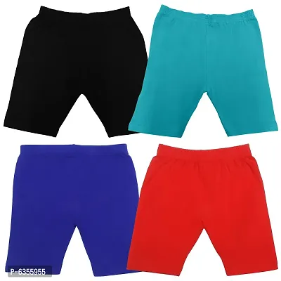 Girls Cotton Blend Plain Multicolored Cycling Shorts Pack of 4