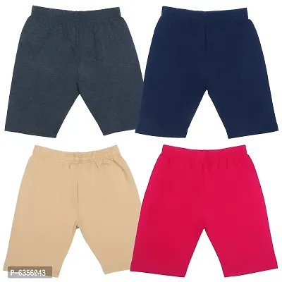 Girls Cotton Blend Plain Multicolored Cycling Shorts Pack of 4