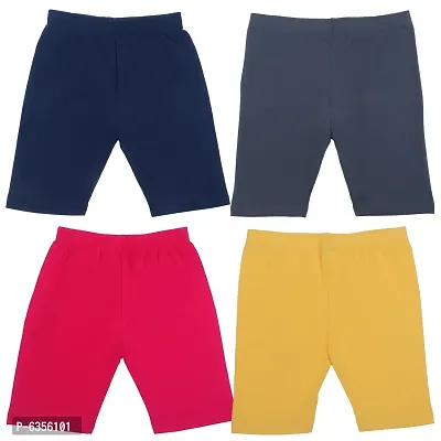 Girls Cotton Blend Plain Multicolored Cycling Shorts Pack of 4