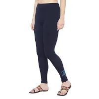 Reliable Navy Blue Cotton Lycra Printed Leggings For Women-thumb2