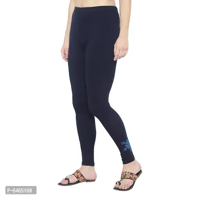 Reliable Navy Blue Cotton Lycra Printed Leggings For Women-thumb3