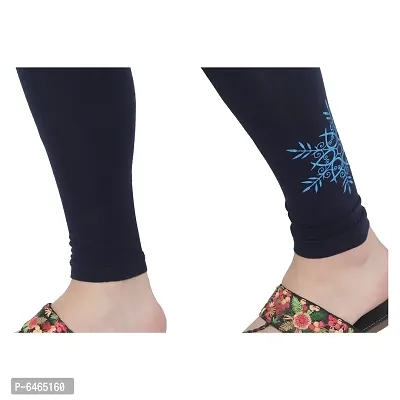 Reliable Navy Blue Cotton Lycra Printed Leggings For Women-thumb5