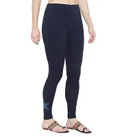 Reliable Navy Blue Cotton Lycra Printed Leggings For Women-thumb3