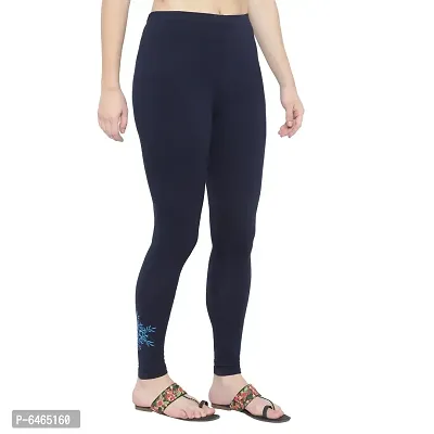 Reliable Navy Blue Cotton Lycra Printed Leggings For Women-thumb4