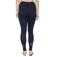 Reliable Navy Blue Cotton Lycra Printed Leggings For Women-thumb1