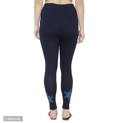 Reliable Navy Blue Cotton Lycra Printed Leggings For Women-thumb2