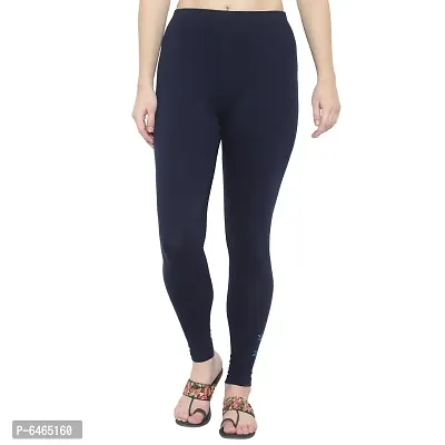 Reliable Navy Blue Cotton Lycra Printed Leggings For Women