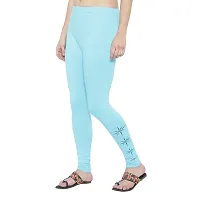 Reliable Turquoise Cotton Lycra Printed Leggings For Women-thumb2