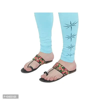 Reliable Turquoise Cotton Lycra Printed Leggings For Women-thumb5