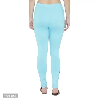 Reliable Turquoise Cotton Lycra Printed Leggings For Women-thumb2