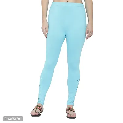 Reliable Turquoise Cotton Lycra Printed Leggings For Women