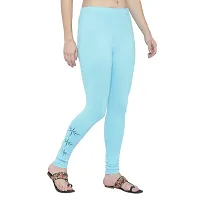 Reliable Turquoise Cotton Lycra Printed Leggings For Women-thumb3