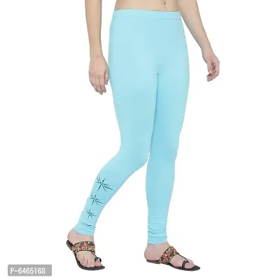 Reliable Turquoise Cotton Lycra Printed Leggings For Women-thumb4