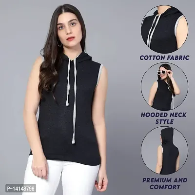 MYO Sleeveless Hoodie for Women Cotton Regular Fit Hooded T-Shirt for Girls-thumb5