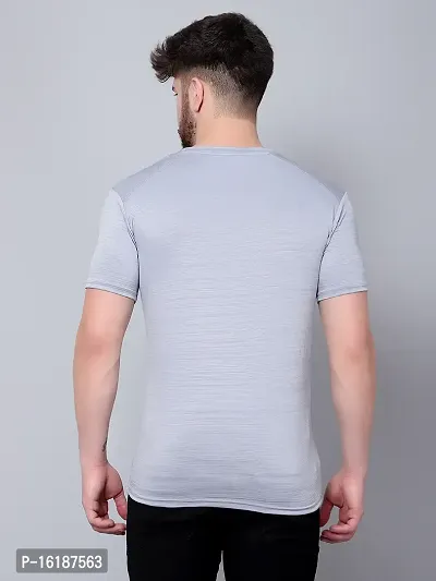 Stylish Polyester Spandex Grey And Yellow Solid Round Neck T-shirt For Men- Pack Of 2-thumb2