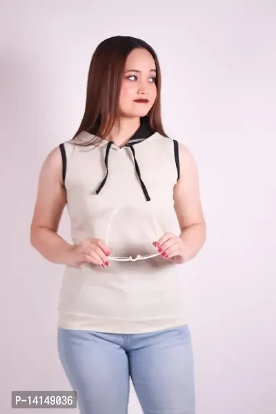 MYO Sleeveless Hoodie for Women Cotton Regular Fit Hooded T-Shirt for Girls-thumb4