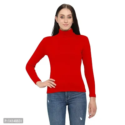 MYO Casual Full Sleeve High Neck | Turtle Neck Cotton T-Shirt for Women/Girls (Red)
