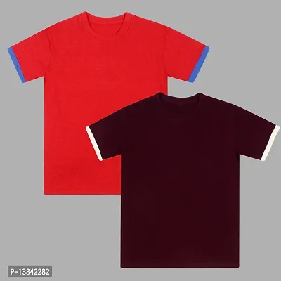 Stylish Cotton Self Pattern Tees For Boys- Pack Of 2