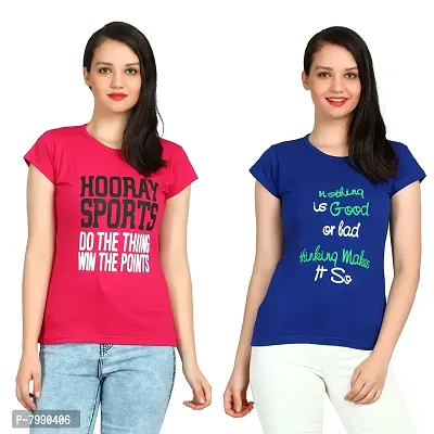 IRANA Women's Cotton Printed Round Neck T-Shirt Combo Pack of 2 Sizes:-S,M,L,XL