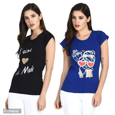 IRANA Women's Cotton Regular Printed Round Neck T-Shirt Combo Pack of 2 Sizes:-S,M,L,XL