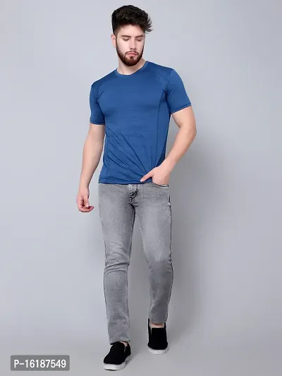 Stylish Polyester Spandex Blue And Olive Solid Round Neck T-shirt For Men- Pack Of 2-thumb5