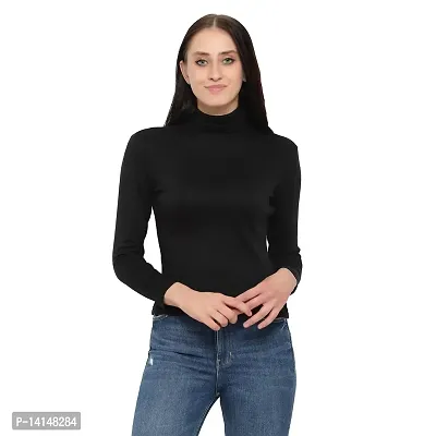 MYO Casual Full Sleeve High Neck | Turtle Neck Cotton T-Shirt for Women/Girls (Black)