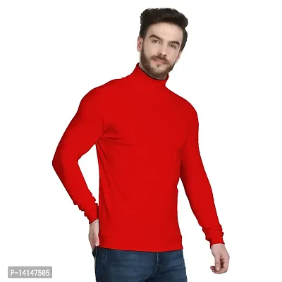 MYO Men's Full Sleeves Turtle Neck/high Neck t Shirt | Sweatshirt|Hoodies Red-thumb3
