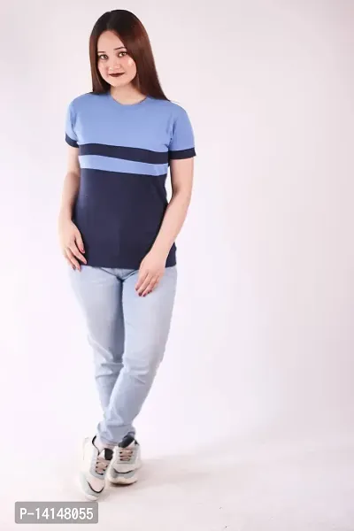 MYO Cotton Blend Round Neck Half Sleeve Regular Fit Solid T-Shirt for Women  Girls-thumb5