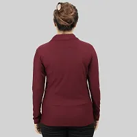 MYO Full Sleeves Solid Women's/Girls Polo Neck T-Shirt |1/4 Zip Dry-Fit T-Shirt Wine-thumb3