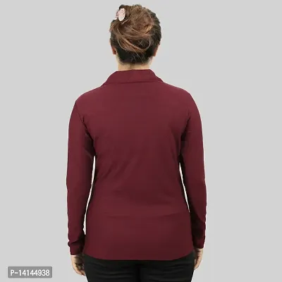 MYO Full Sleeves Solid Women's/Girls Polo Neck T-Shirt |1/4 Zip Dry-Fit T-Shirt Wine-thumb4