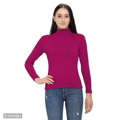 MYO Casual Full Sleeve High Neck | Turtle Neck Cotton T-Shirt for Women/Girls (Rani)