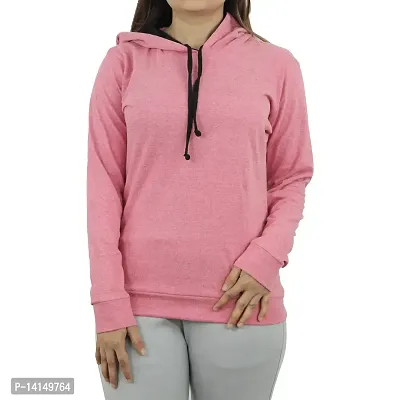 MYO Women's Full Sleeve Hooded Neck T Shirt Pink