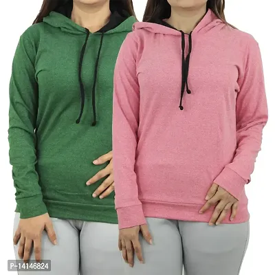 MYO Women's Full Sleeve Hooded Neck T Shirt Pack of 2-thumb0