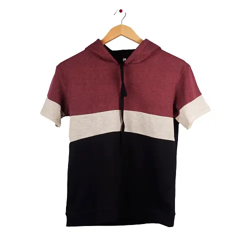 MYO Boys Color Block Cotton Hood Neck T-Shirt|Half Sleeve Hooded Neck Cotton T-Shirt for Boy's|Boys Regular Fit Cotton T-Shirts