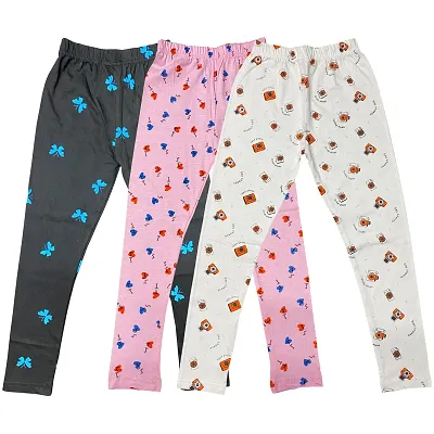 Stylish Fancy Multicoloured Cotton Printed Leggings Combo For Girls Pack Of 3