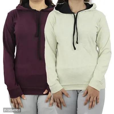 MYO Women's Full Sleeve Hooded Neck T Shirt Pack of 2