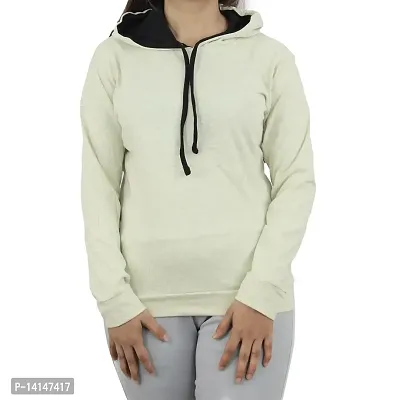 MYO Women's Full Sleeve Hooded Neck T Shirt Cream