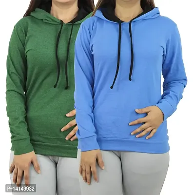 MYO Women's Full Sleeve Hooded Neck T Shirt Pack of 2