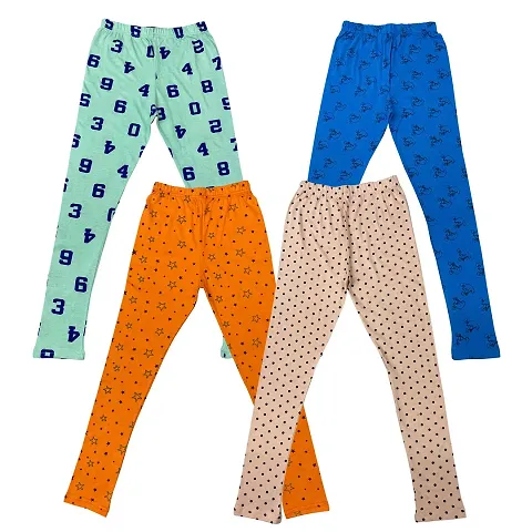MYO Cotton Printed Girls Leggings/Pajama Combo Pack 4 for 13 Years - 14 Years Sea Green::Firozi::Orange::Fawn