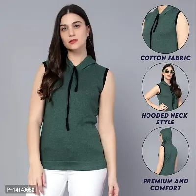 MYO Sleeveless Hoodie for Women Cotton Regular Fit Hooded T-Shirt for Girls-thumb5