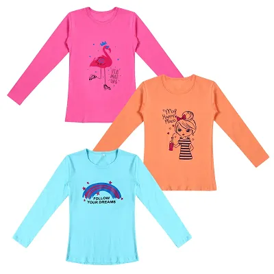 Stylish Printed Cotton Full Sleeve Tees Combo For Baby Girls Pack Of 3