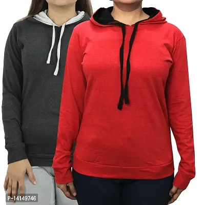 MYO Women's Full Sleeve Hooded Neck T Shirt Pack of 2