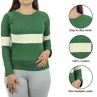 MYO Cotton Regular Fit Full Sleeve Striped T-Shirt for Women Olive-thumb4