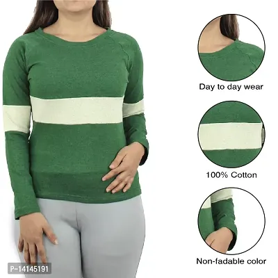 MYO Cotton Regular Fit Full Sleeve Striped T-Shirt for Women Olive-thumb5