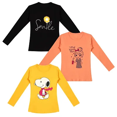 Stylish Printed Cotton Full Sleeve Tees Combo For Baby Girls Pack Of 3