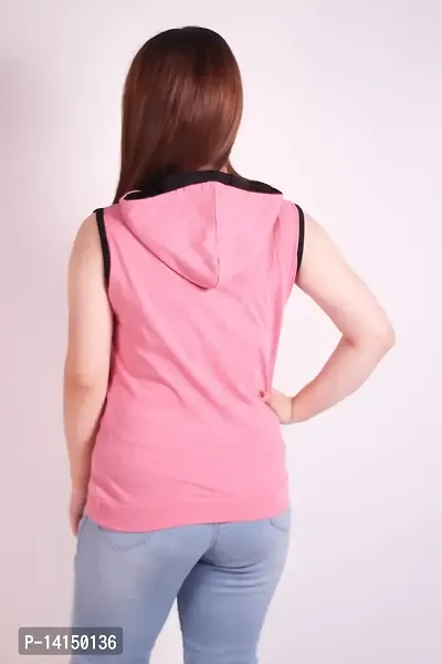 MYO Sleeveless Hoodie for Women Cotton Regular Fit Hooded T-Shirt for Girls-thumb2